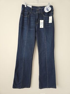 Curve Appeal High-Rise Flare Jeans 29 Dark Wash Front Seam Tummy Control NWT